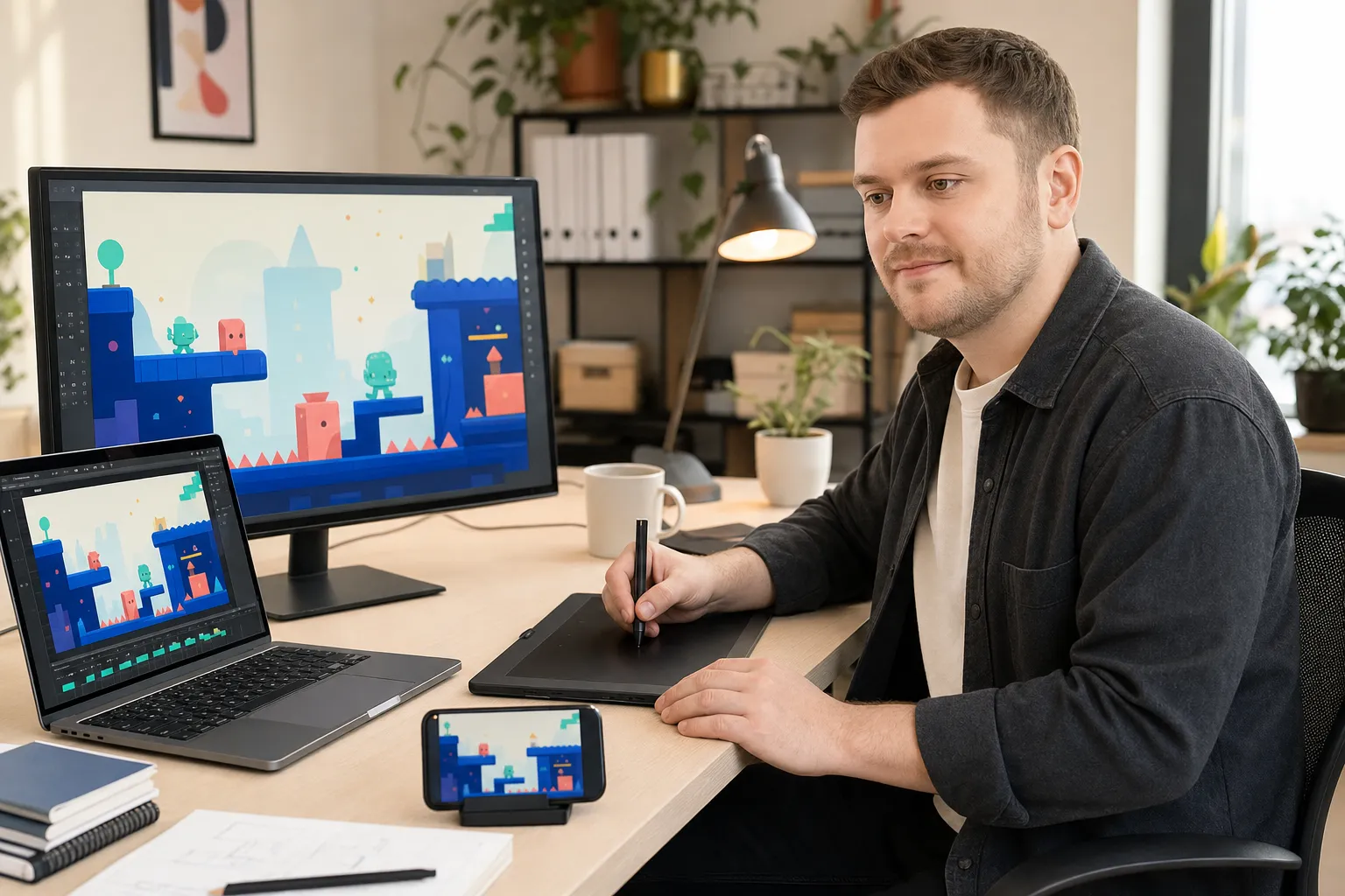 Bohdan building and testing an original colourful 2D iPhone game
